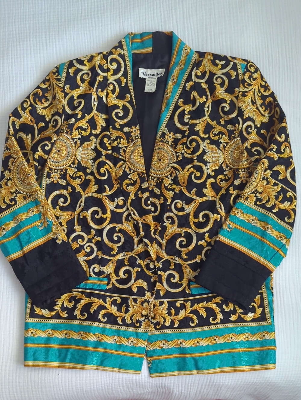 Women's Black & Teal Baroque Print Blazer